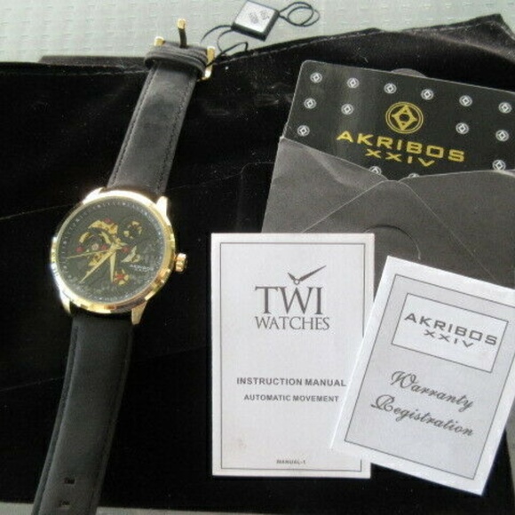 AKRIBOS XXIV Men’s Skeleton Dial Leather Watch - Picture 3 of 8